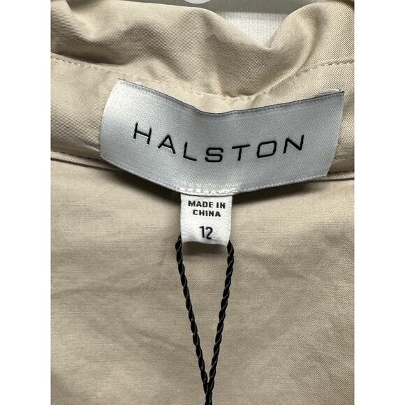 Halston Beckett Dress in Cotton Poplin Light Taupe Size 12 NWT - Picture 8 of 11